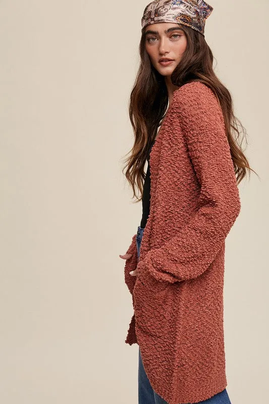 Explore More Collection - Popcorn Open Knit Cardigan Sweater