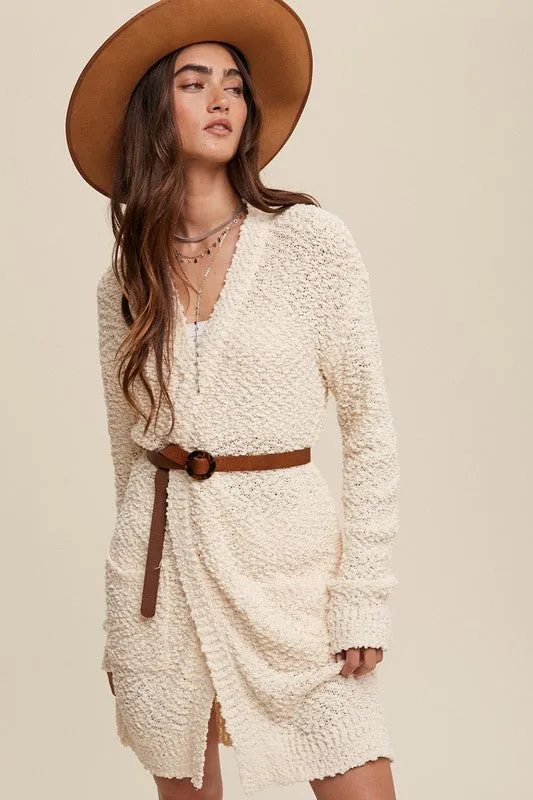 Explore More Collection - Popcorn Open Knit Cardigan Sweater