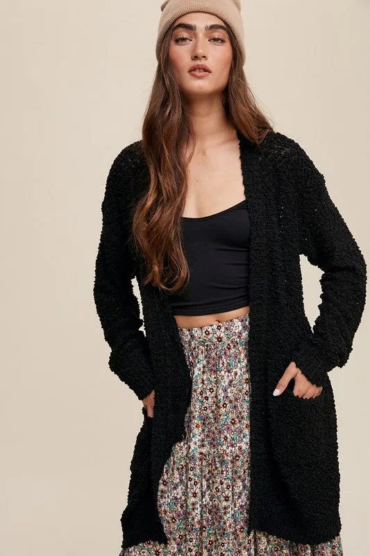 Explore More Collection - Popcorn Open Knit Cardigan Sweater