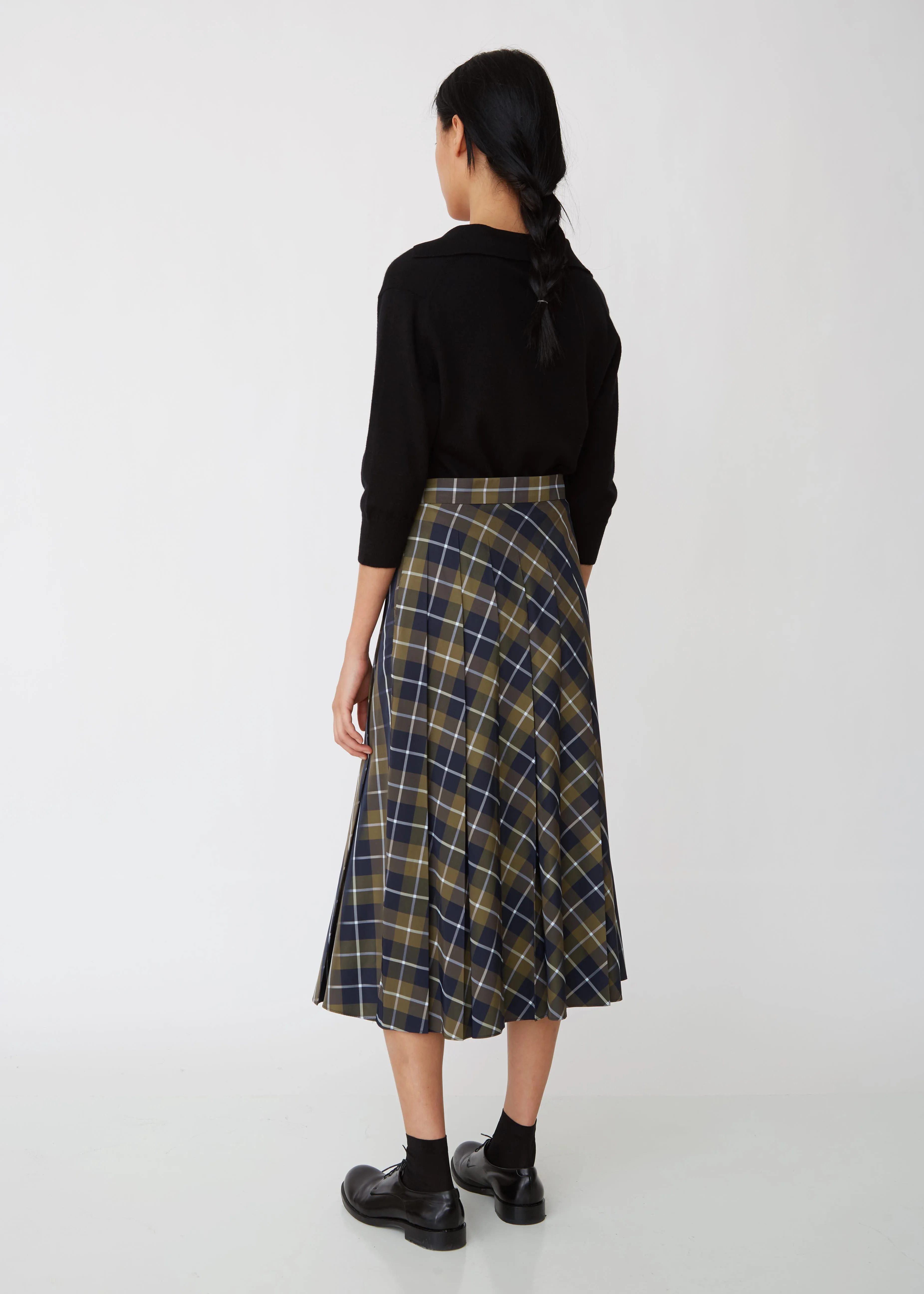 Fade Out Windowpane Checked Pleated Skirt