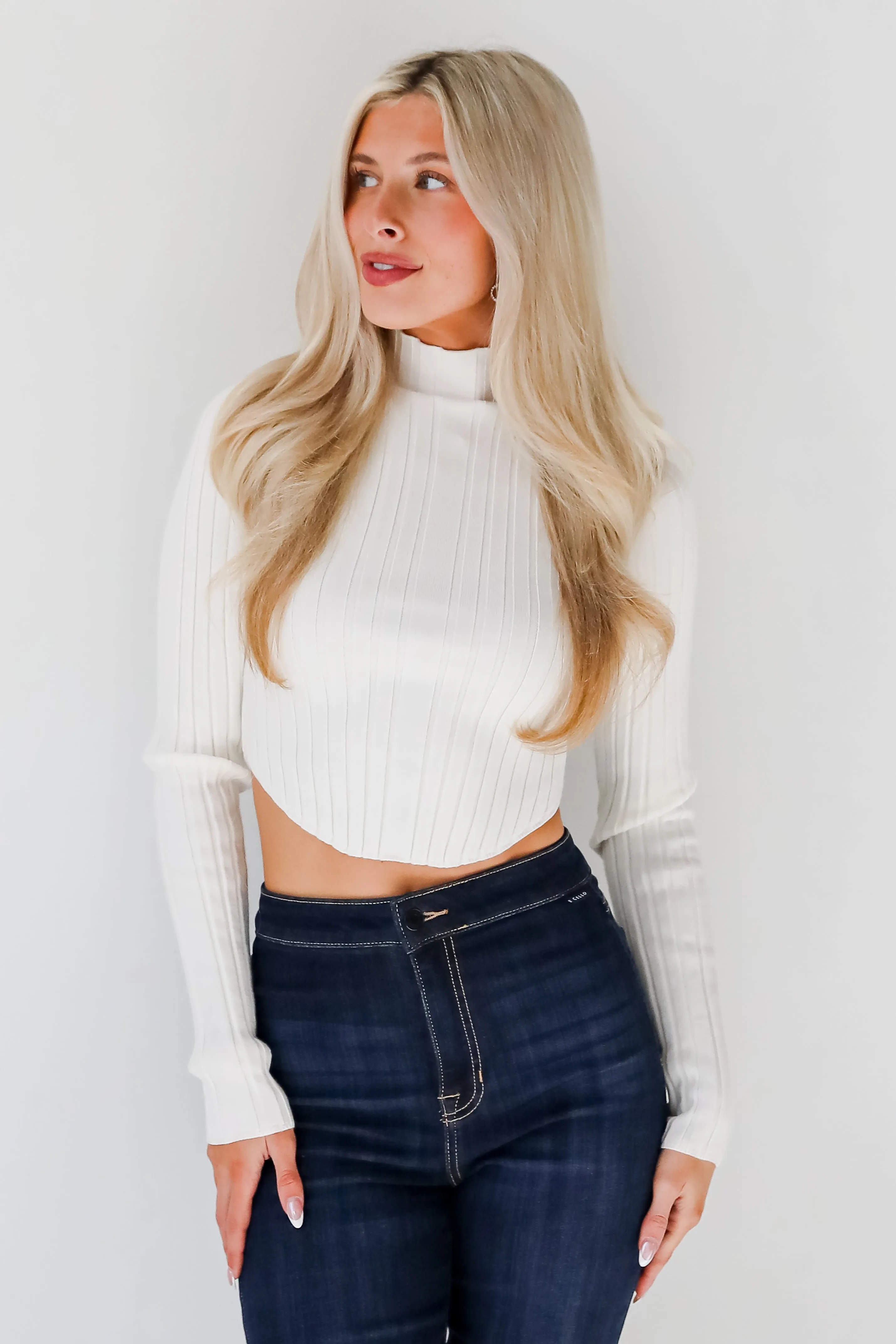 FINAL SALE - Decidedly Flirtatious Ribbed Mock Neck Top - DOORBUSTER