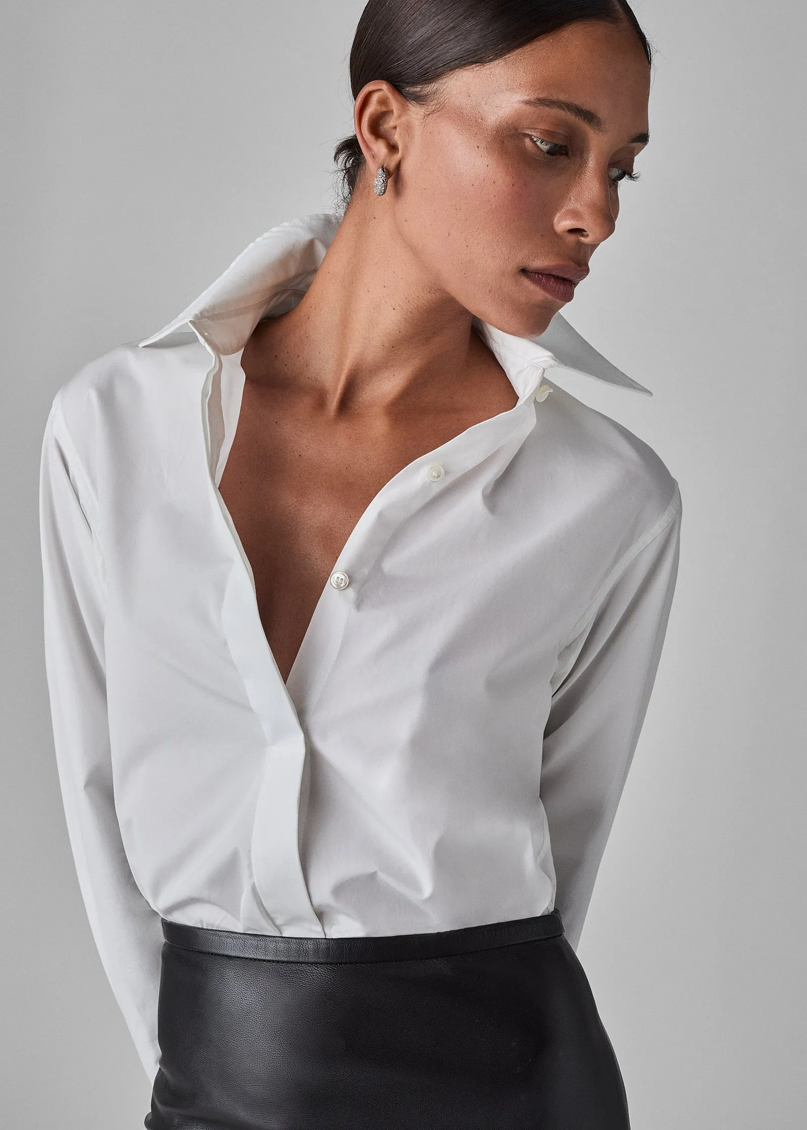 Fitted Shirt in Cotton Poplin - White