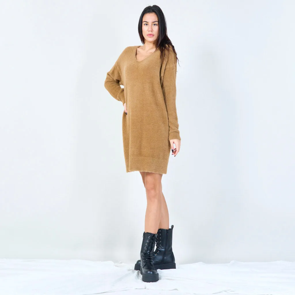 Fluffy v-neck sweater wholesale