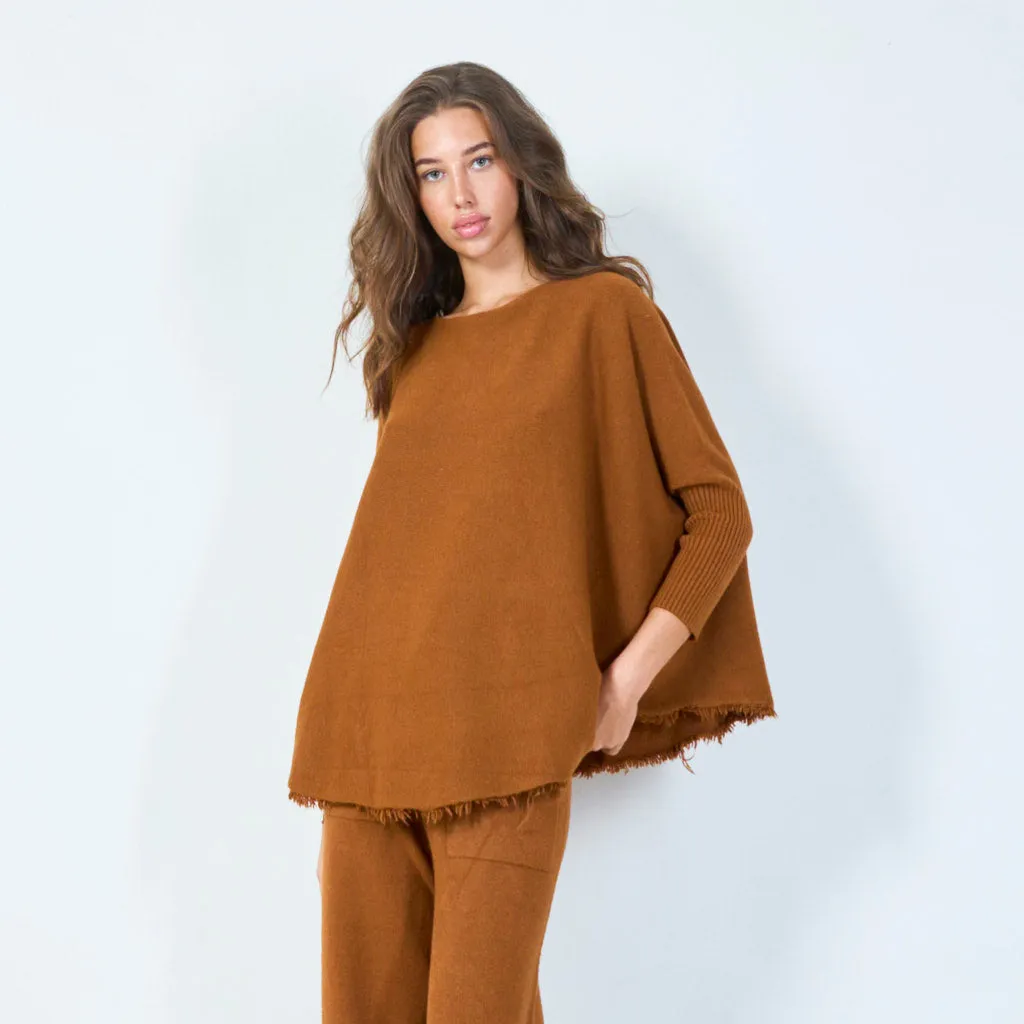 Fringe hem knit poncho wholesale