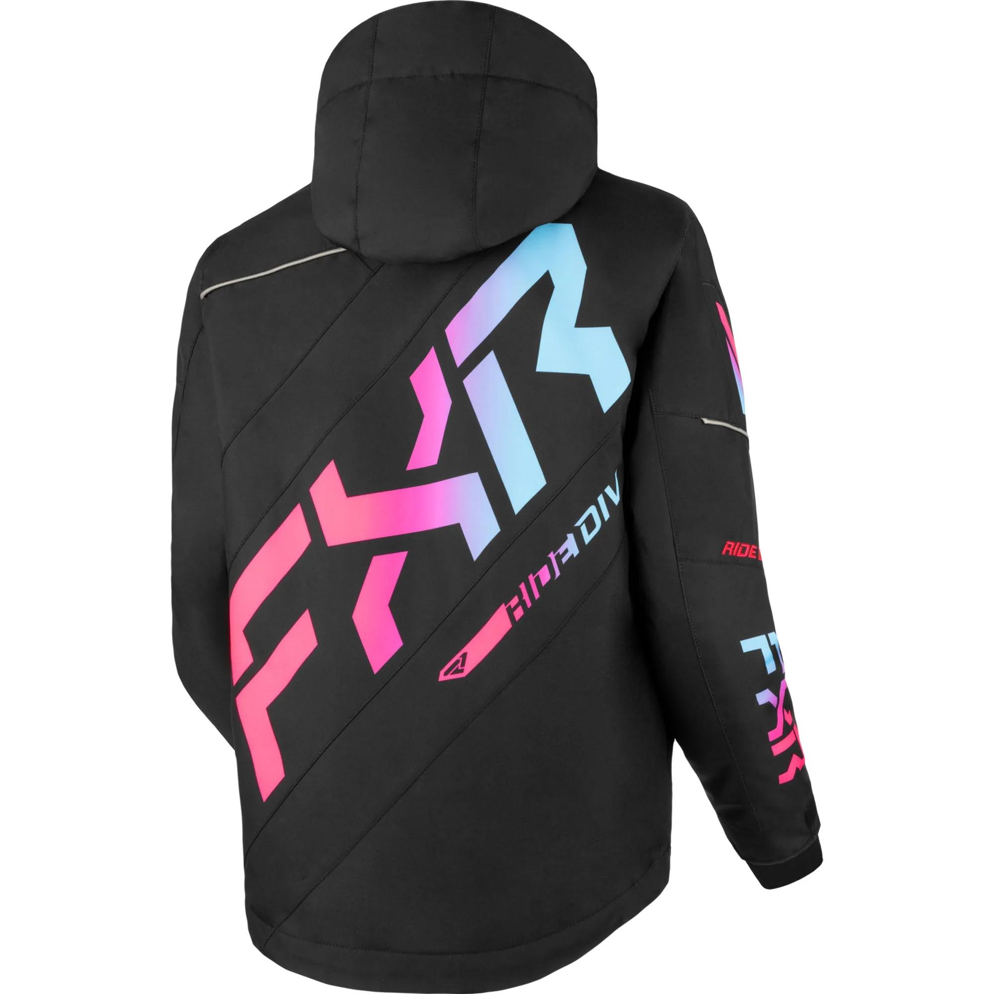 FXR Child CX Snowmobile Jacket Black/E Pink-Sky Blue