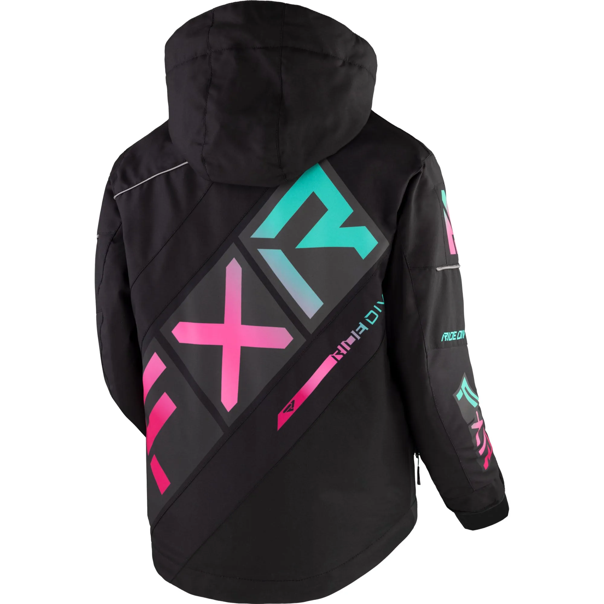 FXR Child CX Snowmobile Jacket Black/Mint-Electric Pink Fade