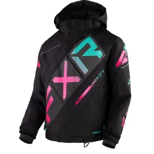 FXR Child CX Snowmobile Jacket Black/Mint-Electric Pink Fade