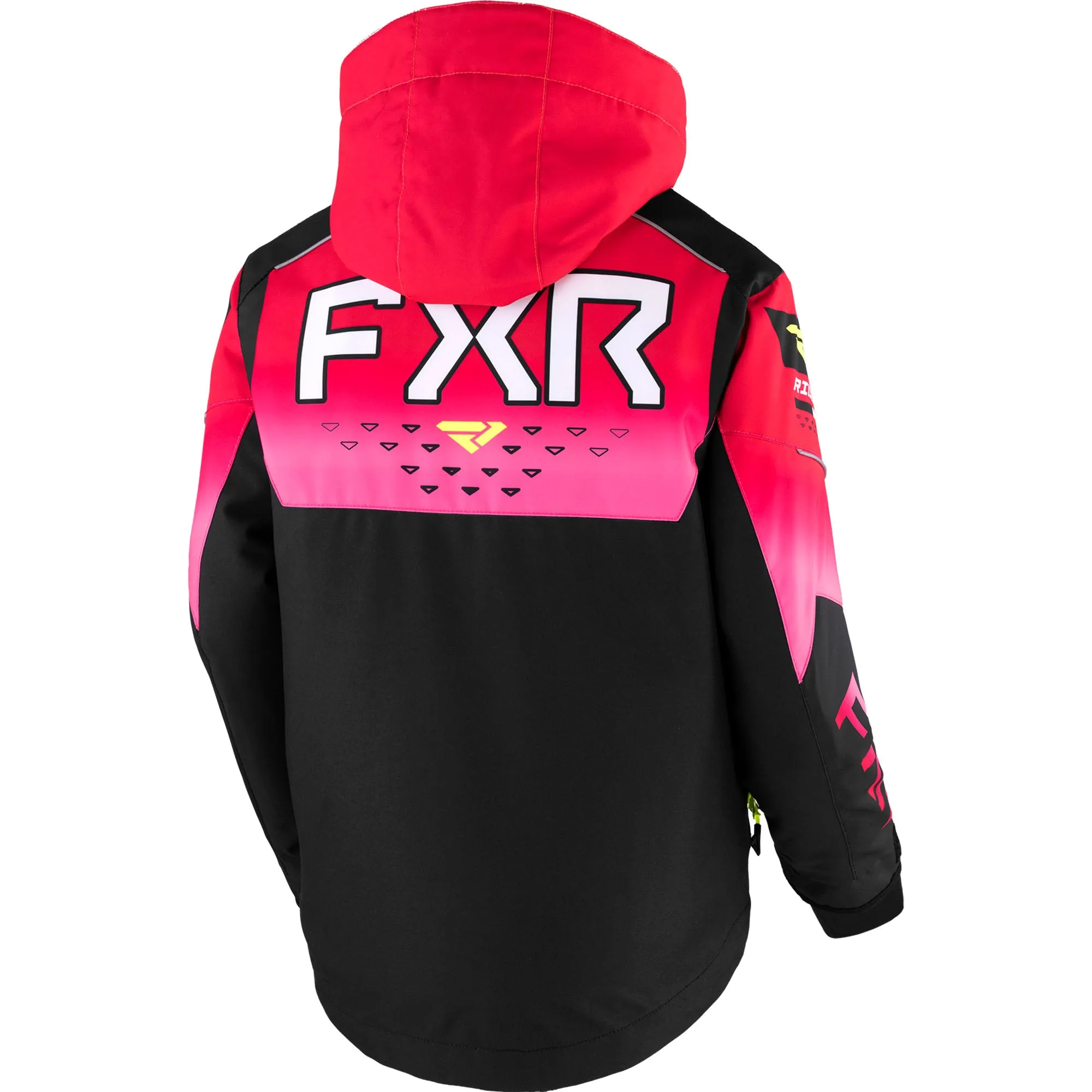 FXR Child Helium Snowmobile Jacket Black/Raspberry Fade/HiVis Red