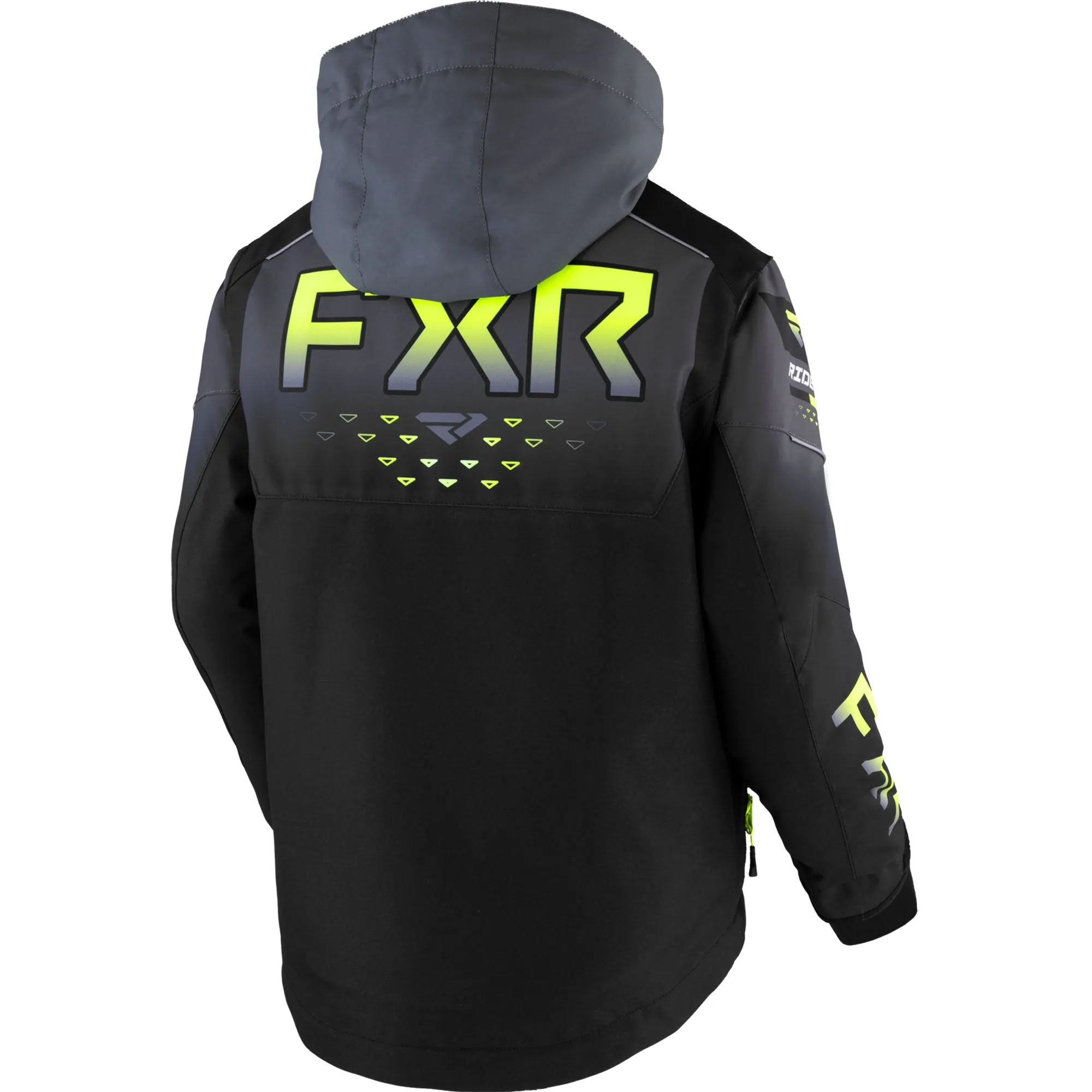 FXR Youth Helium Snowmobile Jacket Black/Charcoal Fade/HiVis Grey