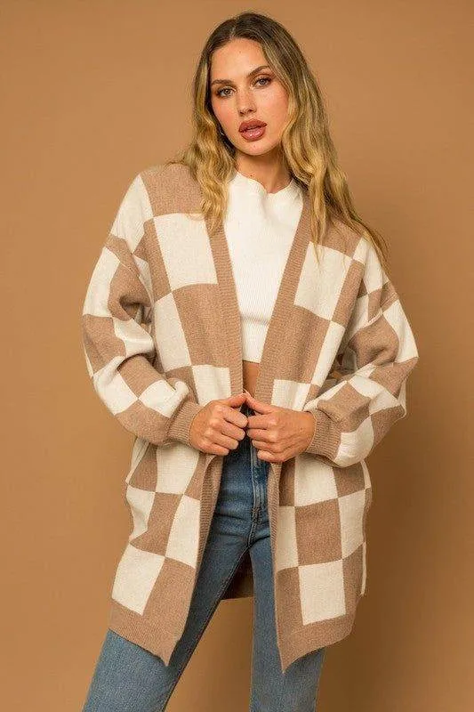 Gilli Checker Graphic Sweater Cardigan