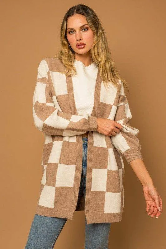 Gilli Checker Graphic Sweater Cardigan