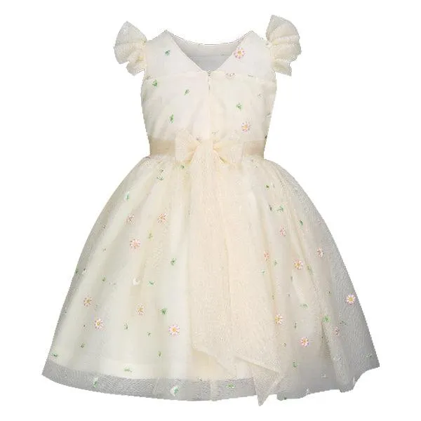 GIRLS CREAM FLORAL TULLE BALL DRESS