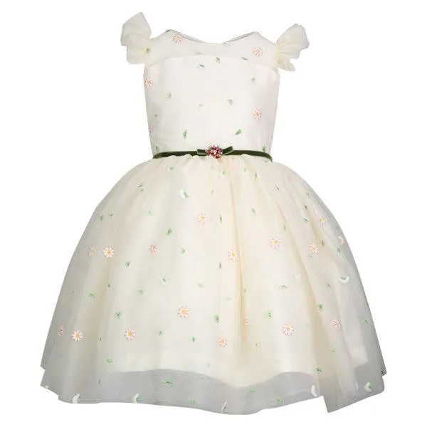 GIRLS CREAM FLORAL TULLE BALL DRESS