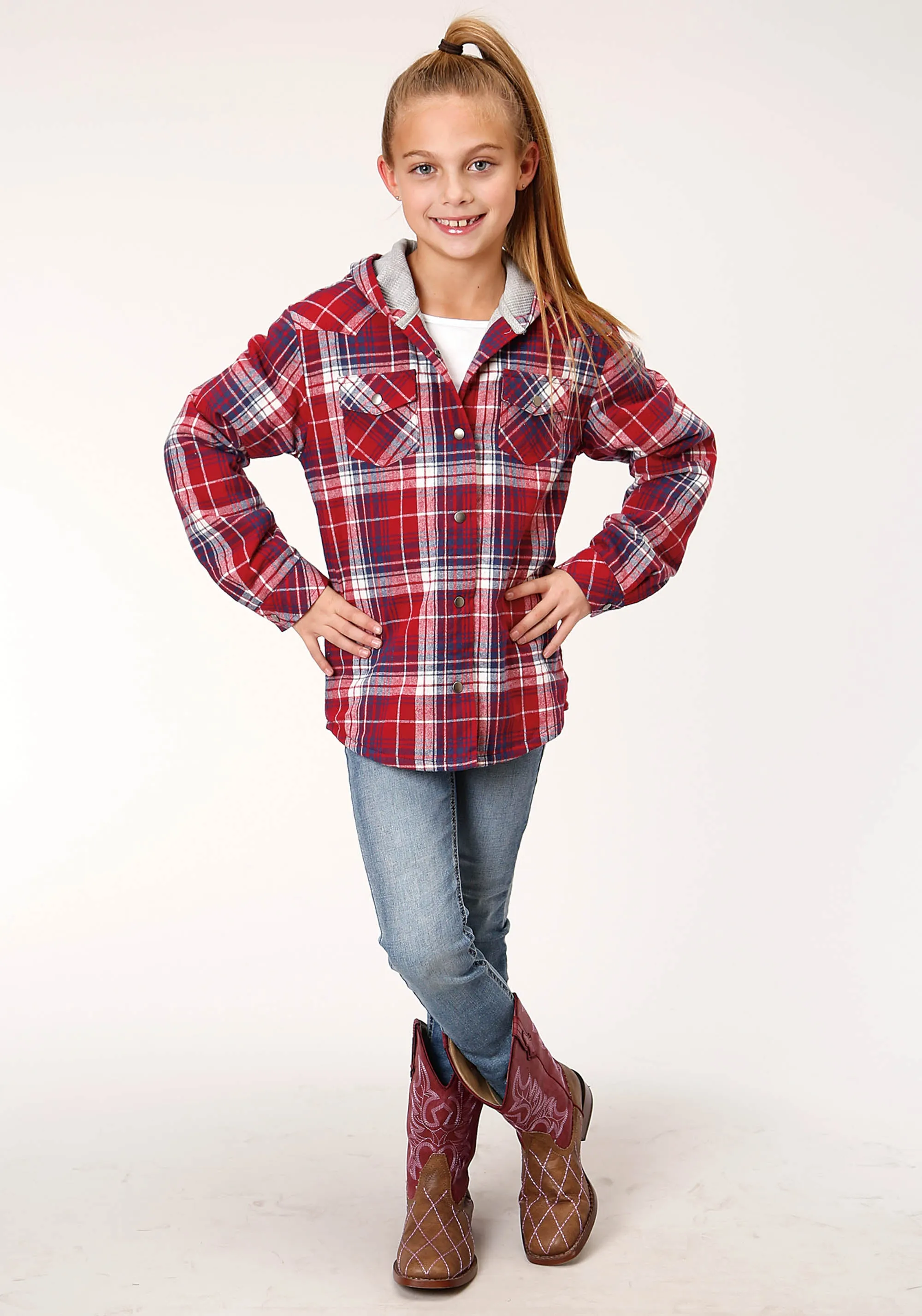 GIRLS LONG SLEEVE SNAP THERMAL LINED FLANNEL SHIRT JACKET