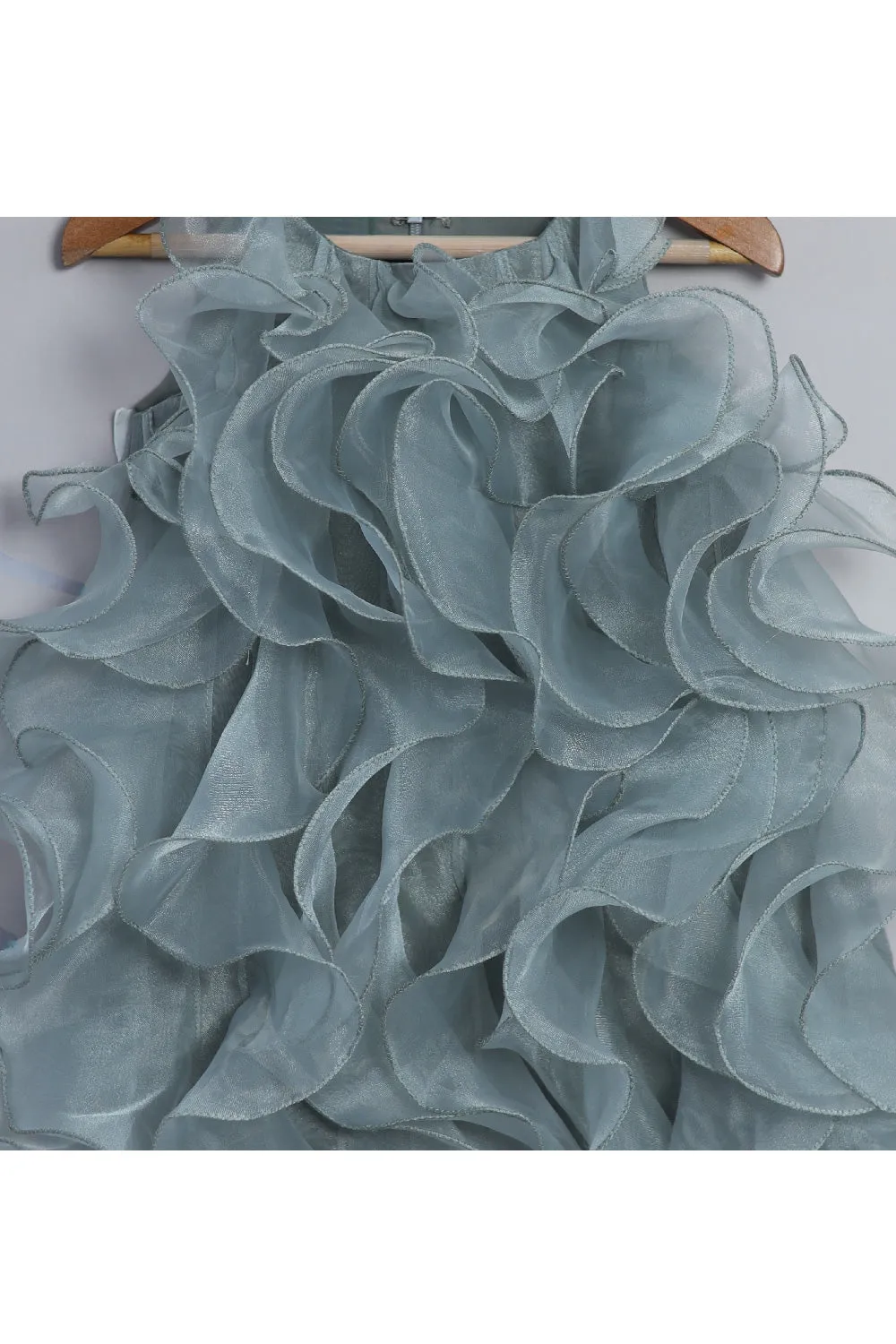 Grey Frill Organza Sleeveless Dress