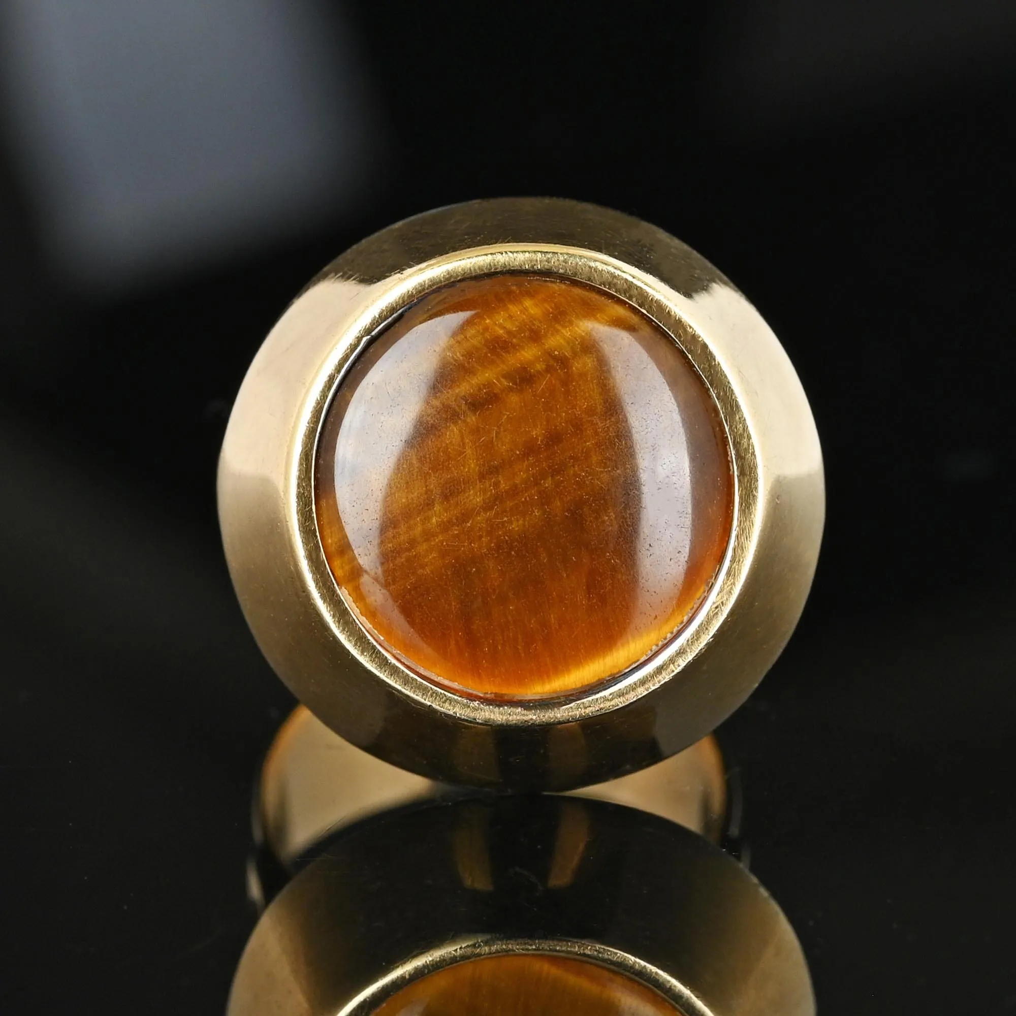 Heavy Modernist 14K Gold Tigers Eye Ring, 9.5 Grams