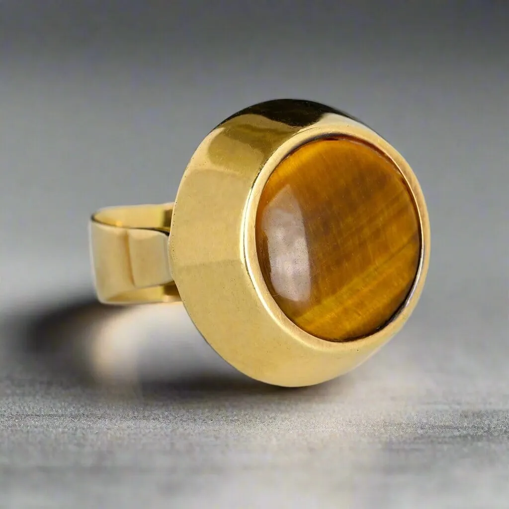 Heavy Modernist 14K Gold Tigers Eye Ring, 9.5 Grams