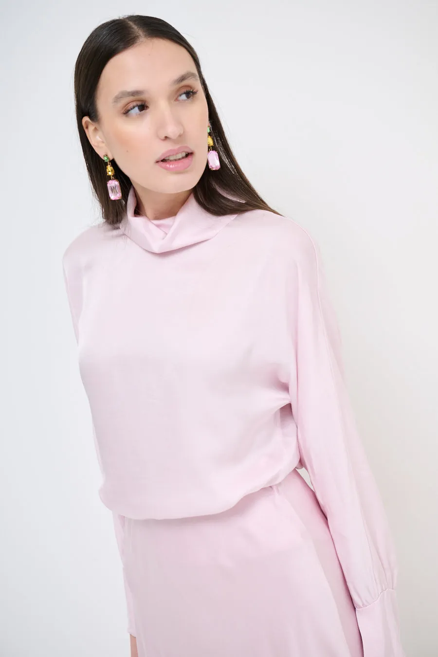 High-neck satin sweater with cuffed sleeves wholesale