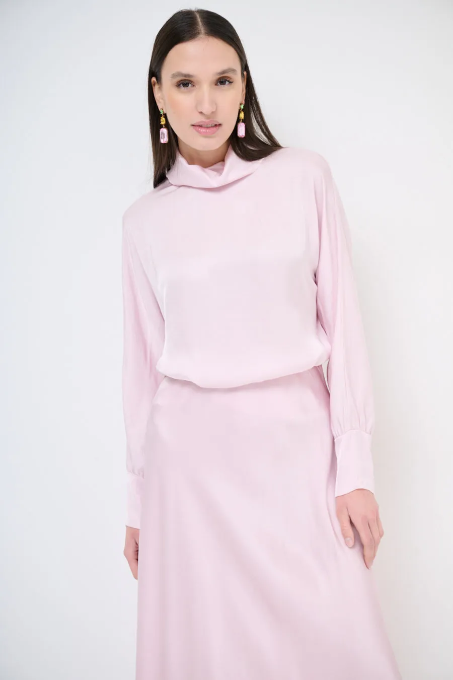 High-neck satin sweater with cuffed sleeves wholesale