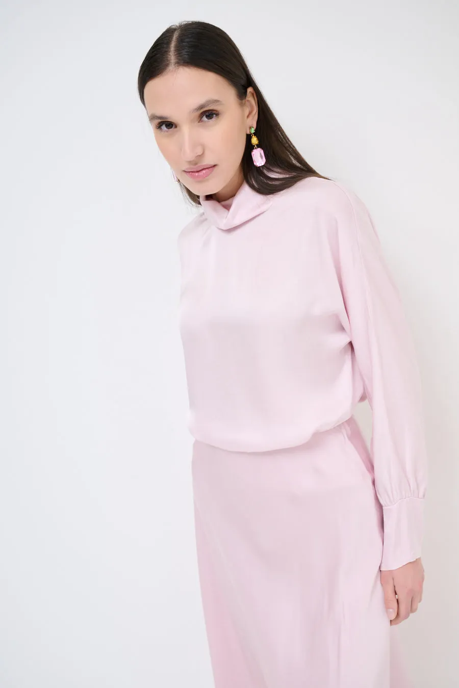 High-neck satin sweater with cuffed sleeves wholesale