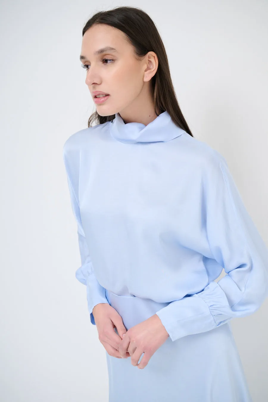 High-neck satin sweater with cuffed sleeves wholesale