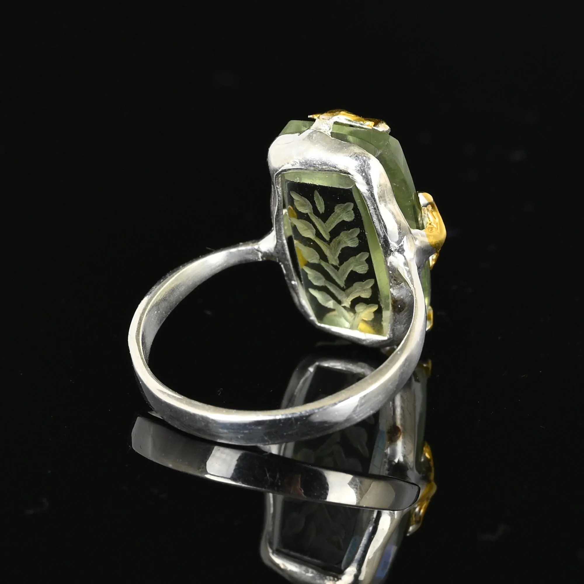 Intaglio Green Amethyst Ring in Gold Sterling Silver