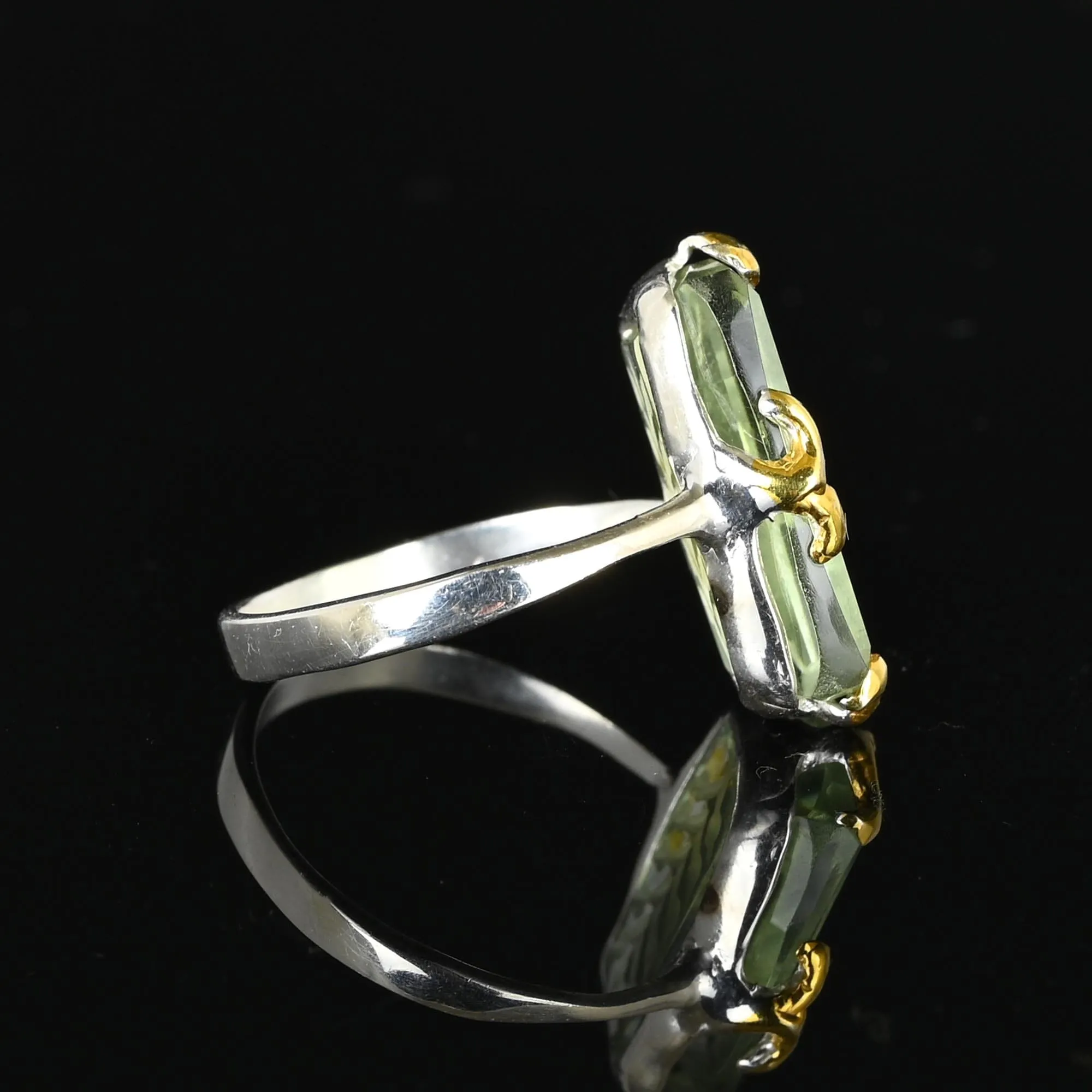 Intaglio Green Amethyst Ring in Gold Sterling Silver