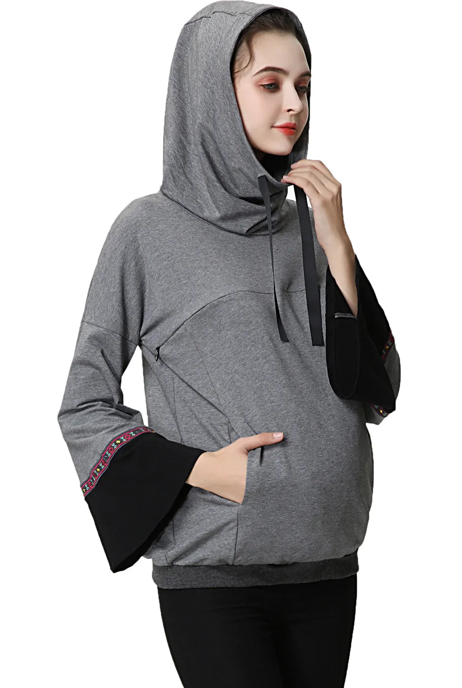 Kimi   Kai Maternity "Layla" Nursing Embroidery Active Hoodie