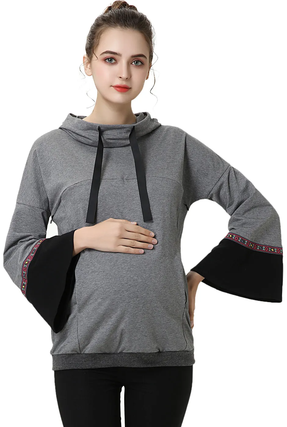 Kimi   Kai Maternity "Layla" Nursing Embroidery Active Hoodie