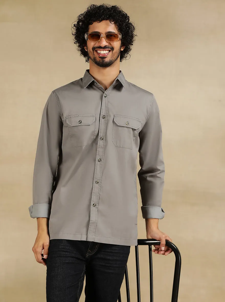 Light Grey Solid Slim Fit Casual Shirt | JadeBlue