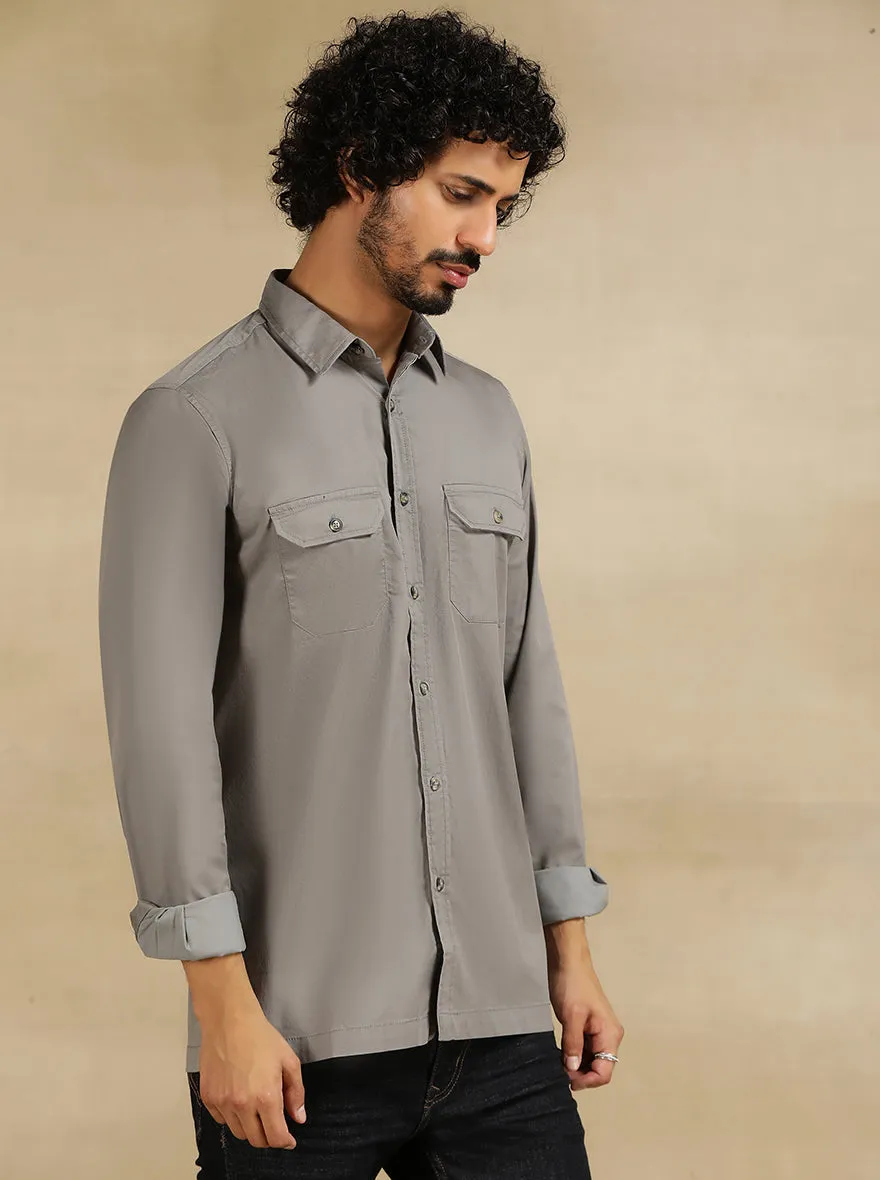 Light Grey Solid Slim Fit Casual Shirt | JadeBlue