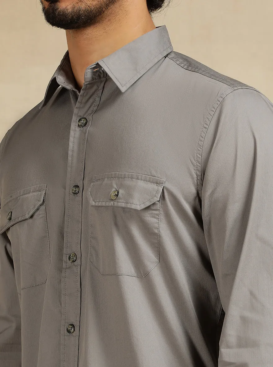 Light Grey Solid Slim Fit Casual Shirt | JadeBlue