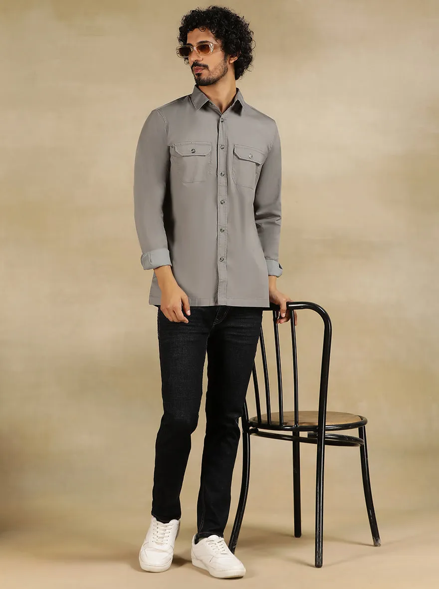 Light Grey Solid Slim Fit Casual Shirt | JadeBlue