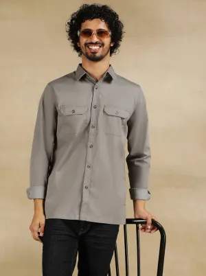 Light Grey Solid Slim Fit Casual Shirt | JadeBlue