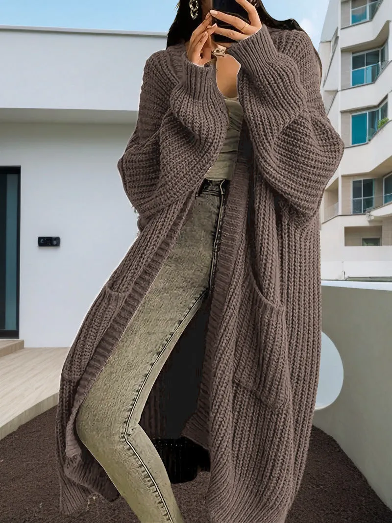 Loose Pocket Long Sleeve Long Sweater Cardigan