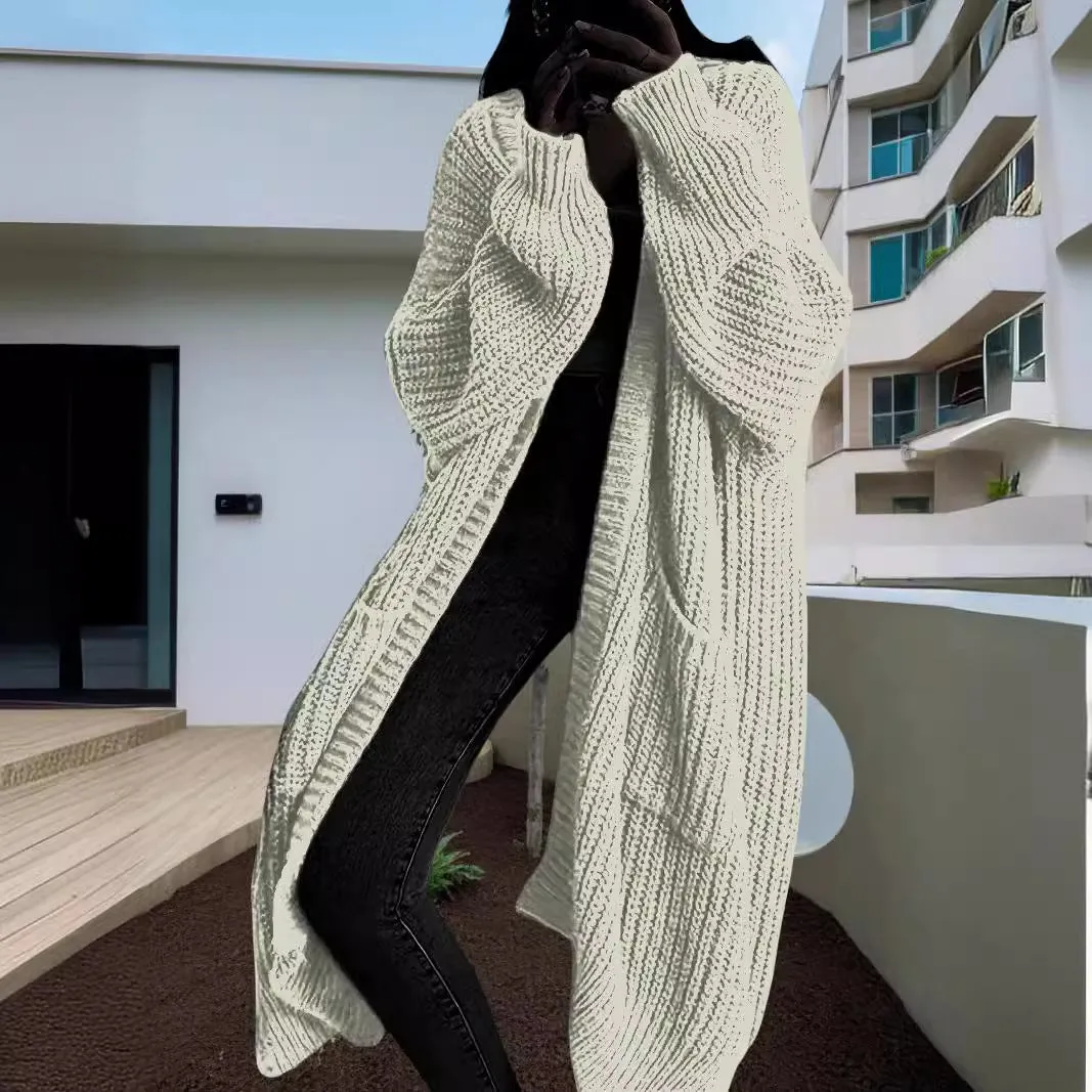 Loose Pocket Long Sleeve Long Sweater Cardigan