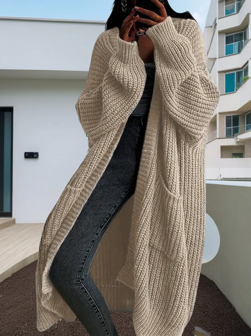 Loose Pocket Long Sleeve Long Sweater Cardigan