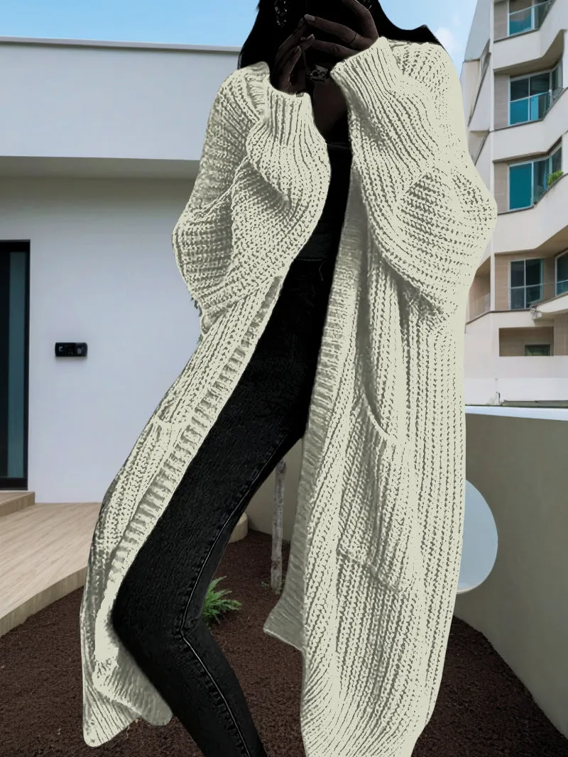 Loose Pocket Long Sleeve Long Sweater Cardigan