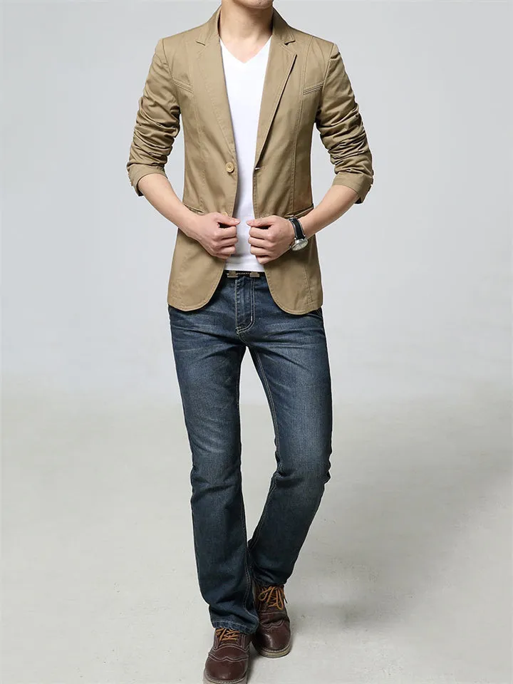 Male Stylish Button Up Spring Autumn Blazer Jacket