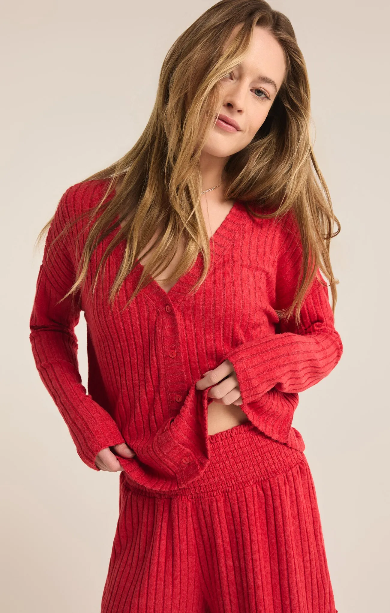 Mara Long Sleeve Cardigan Top - Haute Red