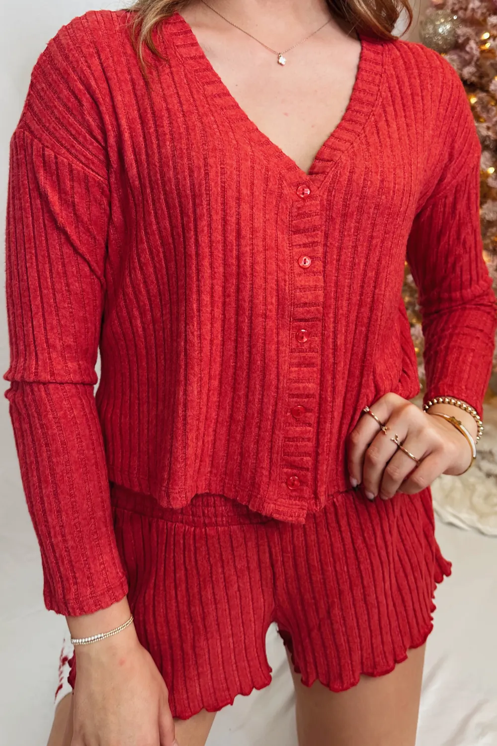 Mara Long Sleeve Cardigan Top - Haute Red