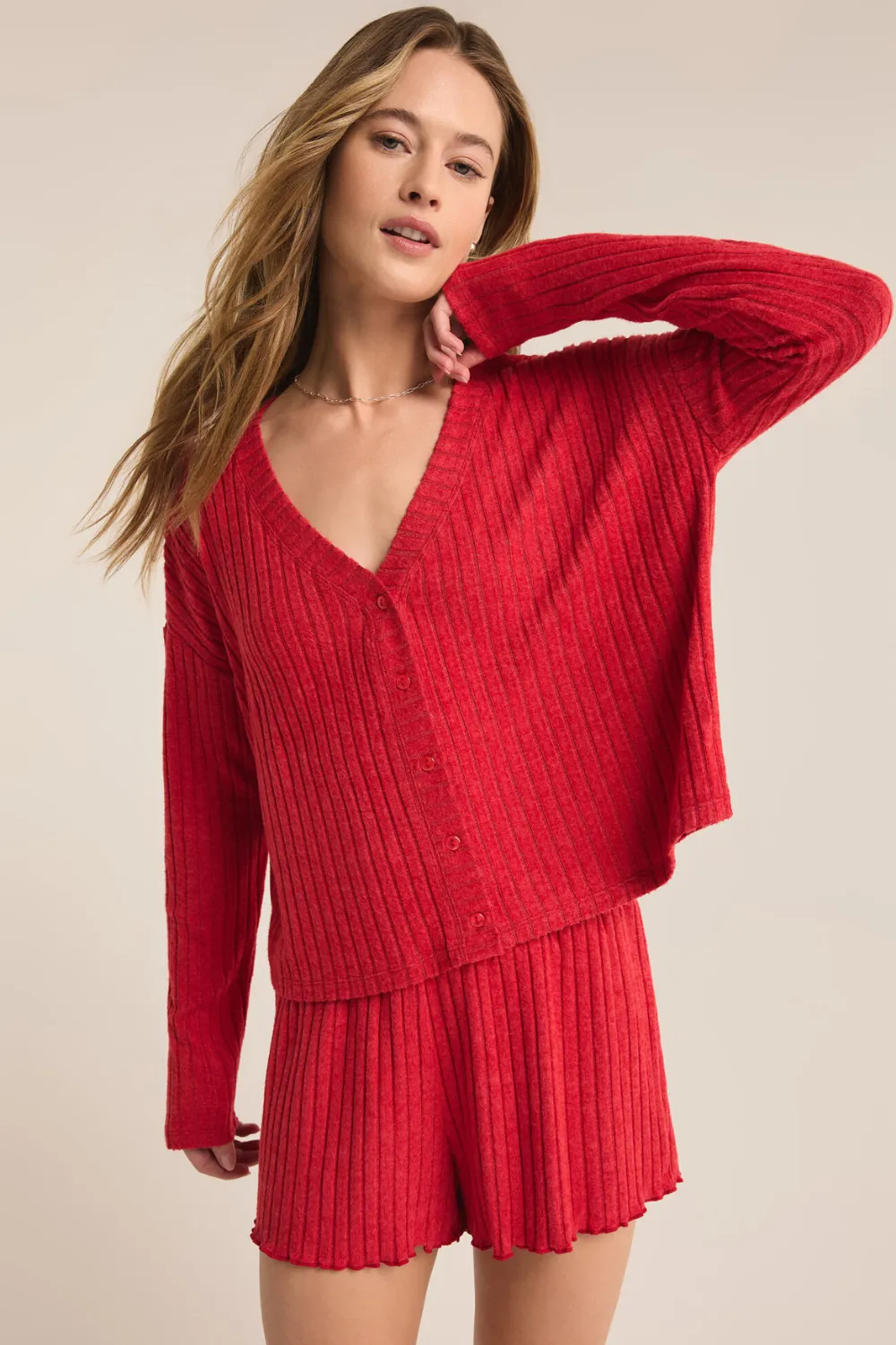 Mara Long Sleeve Cardigan Top - Haute Red