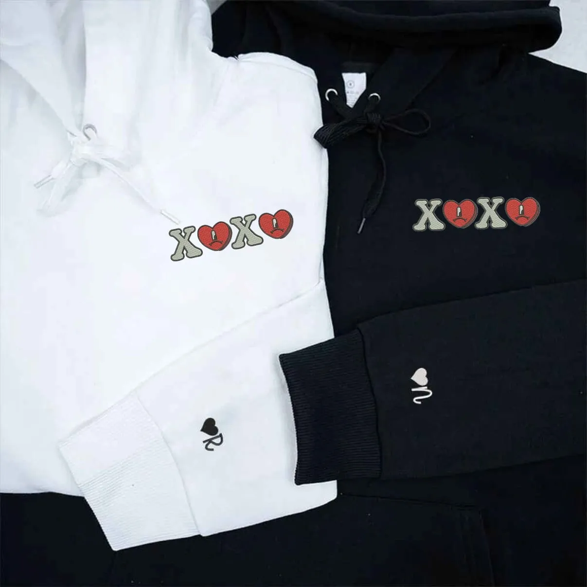 Matching XOXO Embroidered Hoodies - Custom Embroidered Matching Hoodies For Couples