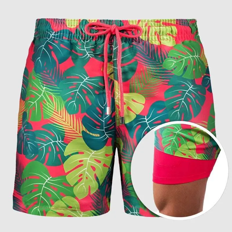 Men's Printed Double Layer Beach Shorts