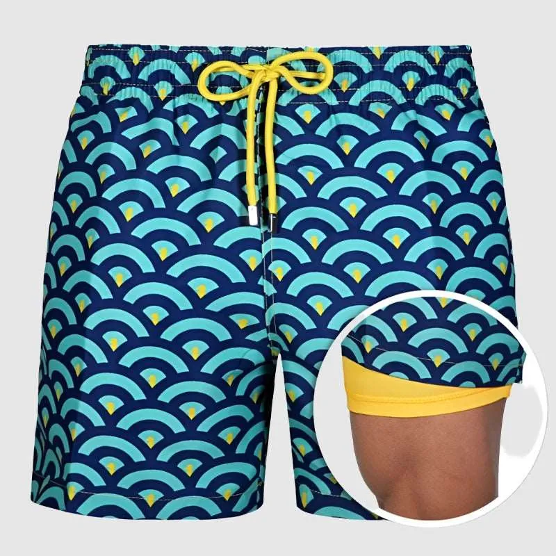 Men's Printed Double Layer Beach Shorts