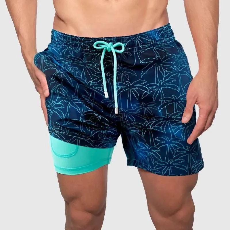 Men's Printed Double Layer Beach Shorts