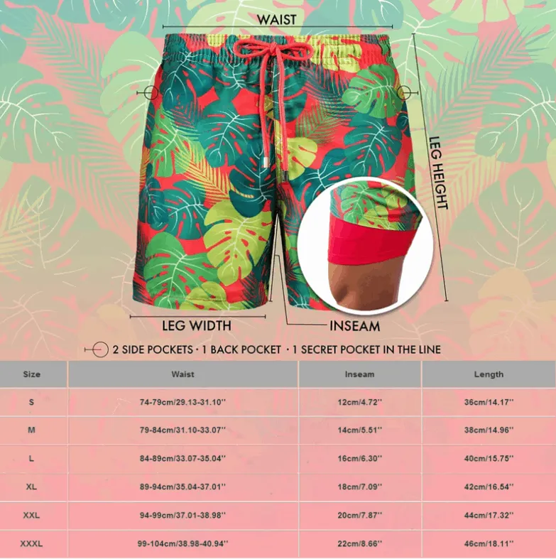 Men's Printed Double Layer Beach Shorts