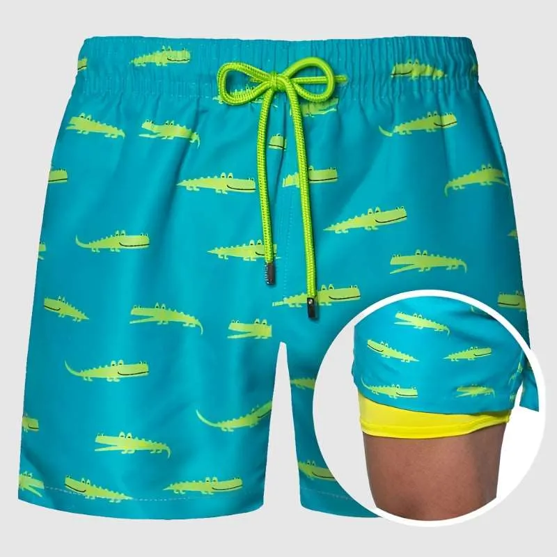 Men's Printed Double Layer Beach Shorts