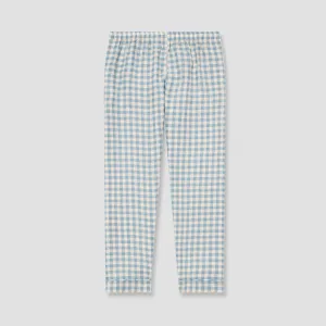 Men's Warm Blue Gingham Linen Pyjama Trousers