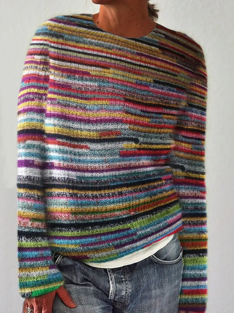 Mexican Striped Inspired Knit Art Cozy Sweater